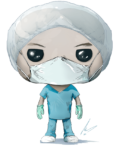 Un bébé médecin avec un masque et une charlotte, prêt à ROCK ON baby!